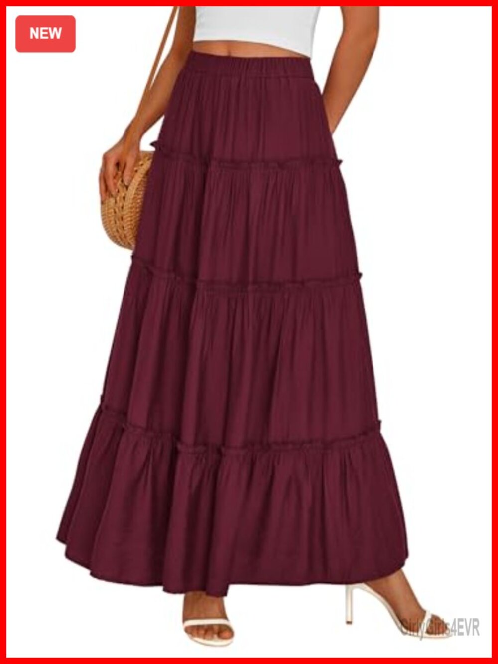 PRETTYGARDEN Women's Tiered Ruffle Flowy Maxi Skirt with Pockets